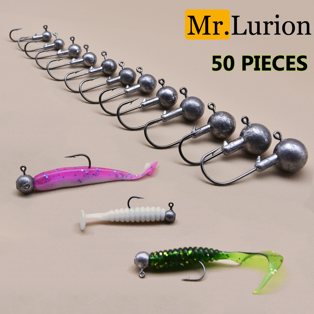 MrLurion 50pcs 1g-28g jig head - مراجعة Fishing Hook Weedless وسعره