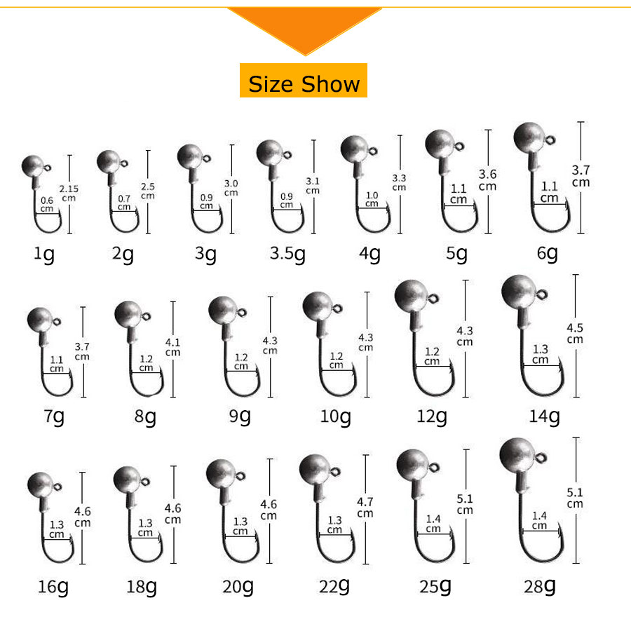 MrLurion 50pcs 1g-28g jig head - مراجعة Fishing Hook Weedless وسعره