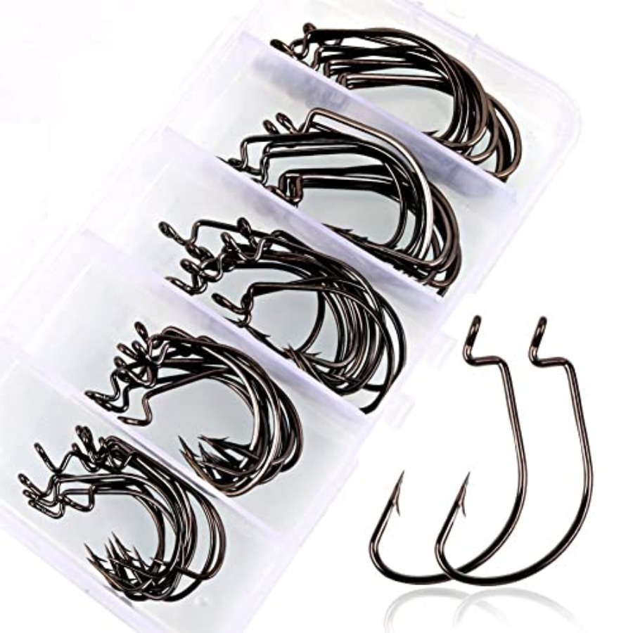 Offset Shank Worm Hooks High C - مراجعة Fishing Hook Weedless وسعره